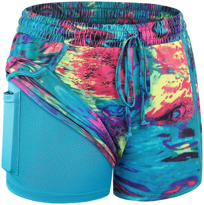 BLEVONH Women Yoga Running Shorts 2 in 1 Workout Athletic Shorts with Pockets Black Grey XL