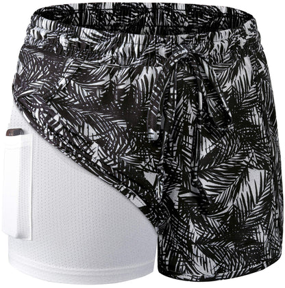 BLEVONH Women Yoga Running Shorts 2 in 1 Workout Athletic Shorts with Pockets Black Grey XL